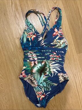 La Blanca Navy Tropical Floral One-Piece Swimsuit